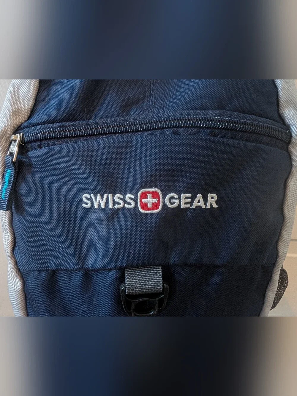 Swiss Gear Canvas Backpack Navy Teal Gray Black Adjustable Padded Straps